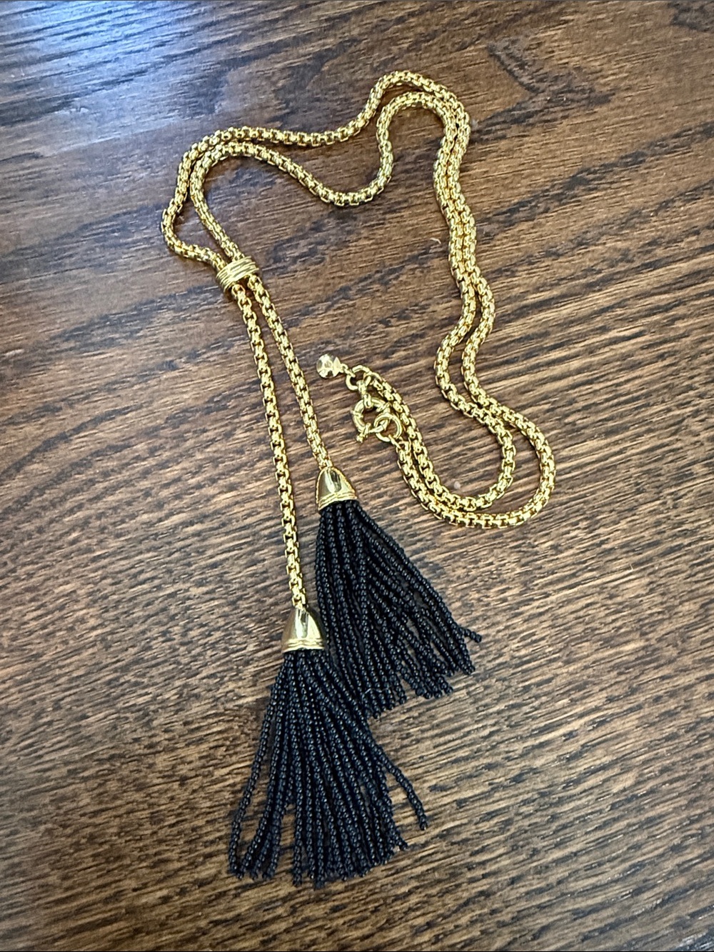 J. Crew Gold Chain Necklace with Black Beaded Tassels